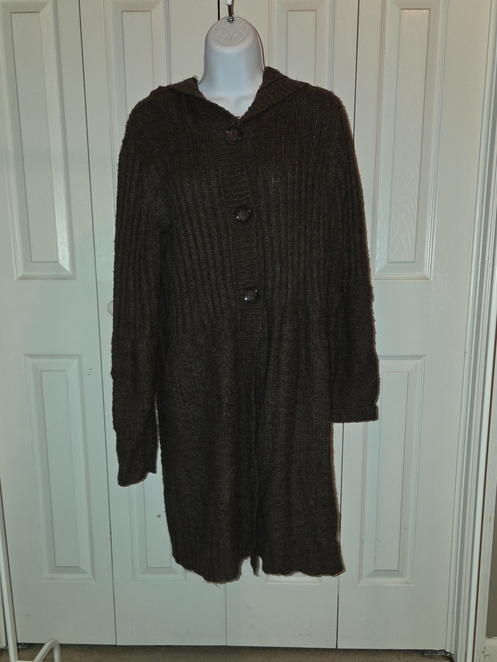 Cato Dark Brown Hooded Ribbed Cardigan Sweater